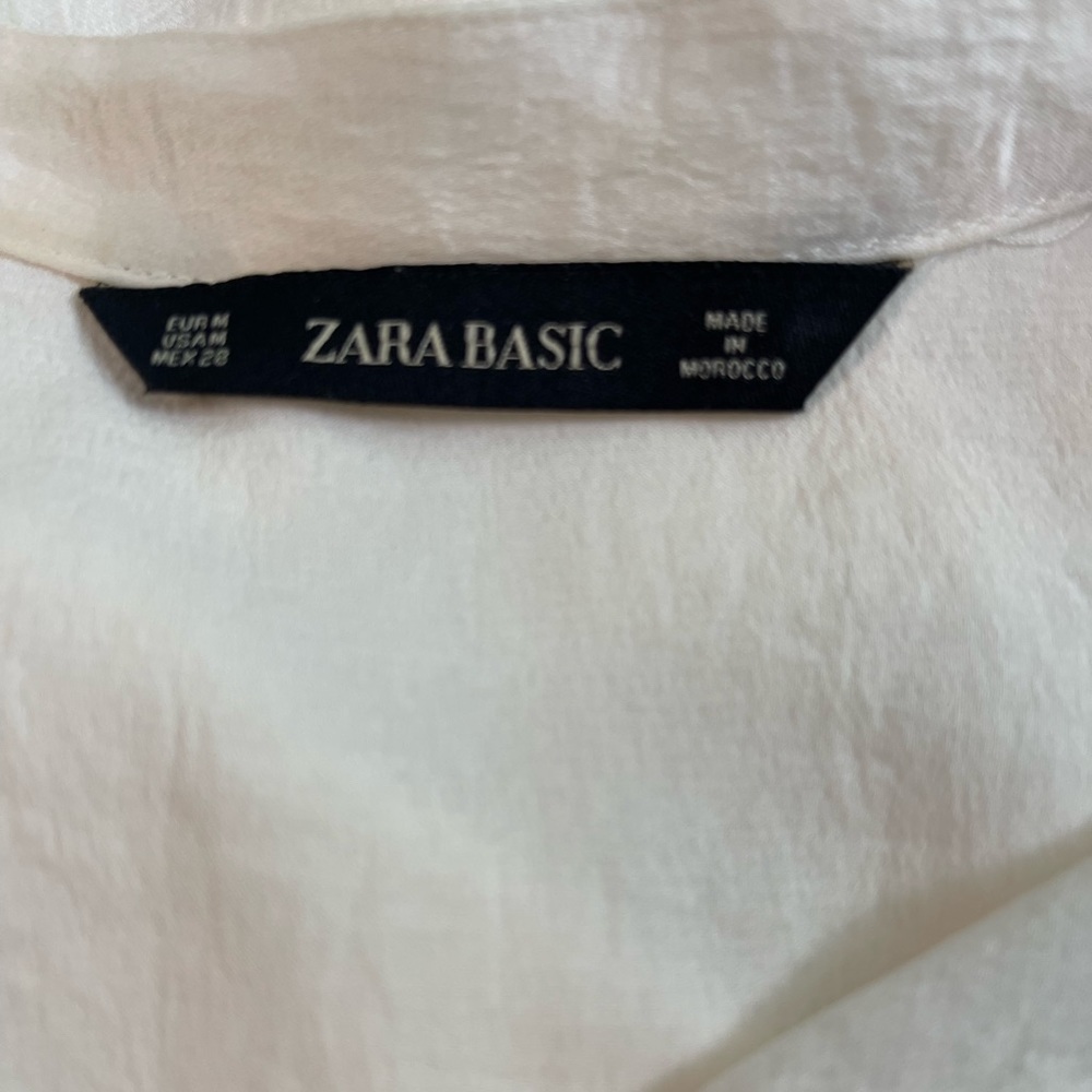 Zara Basic Ivory Cap Sleeve Split Neck Blouse - image 4